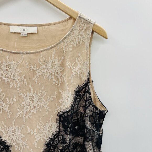 Ann Taylor LOFT Womens Size 18 Sleeveless Lace Peplum Blouse in Nude/Black 357 - Picture 3 of 8